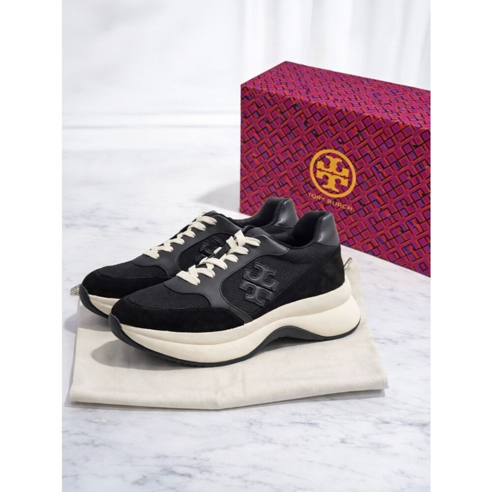 Tory Burch Kick Trainer Sneakers, Perfect Black $300